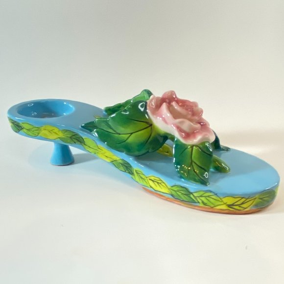 Ceramic Tea Light Candle Holder Summer Sandal Flower Bling - Picture 2 of 9